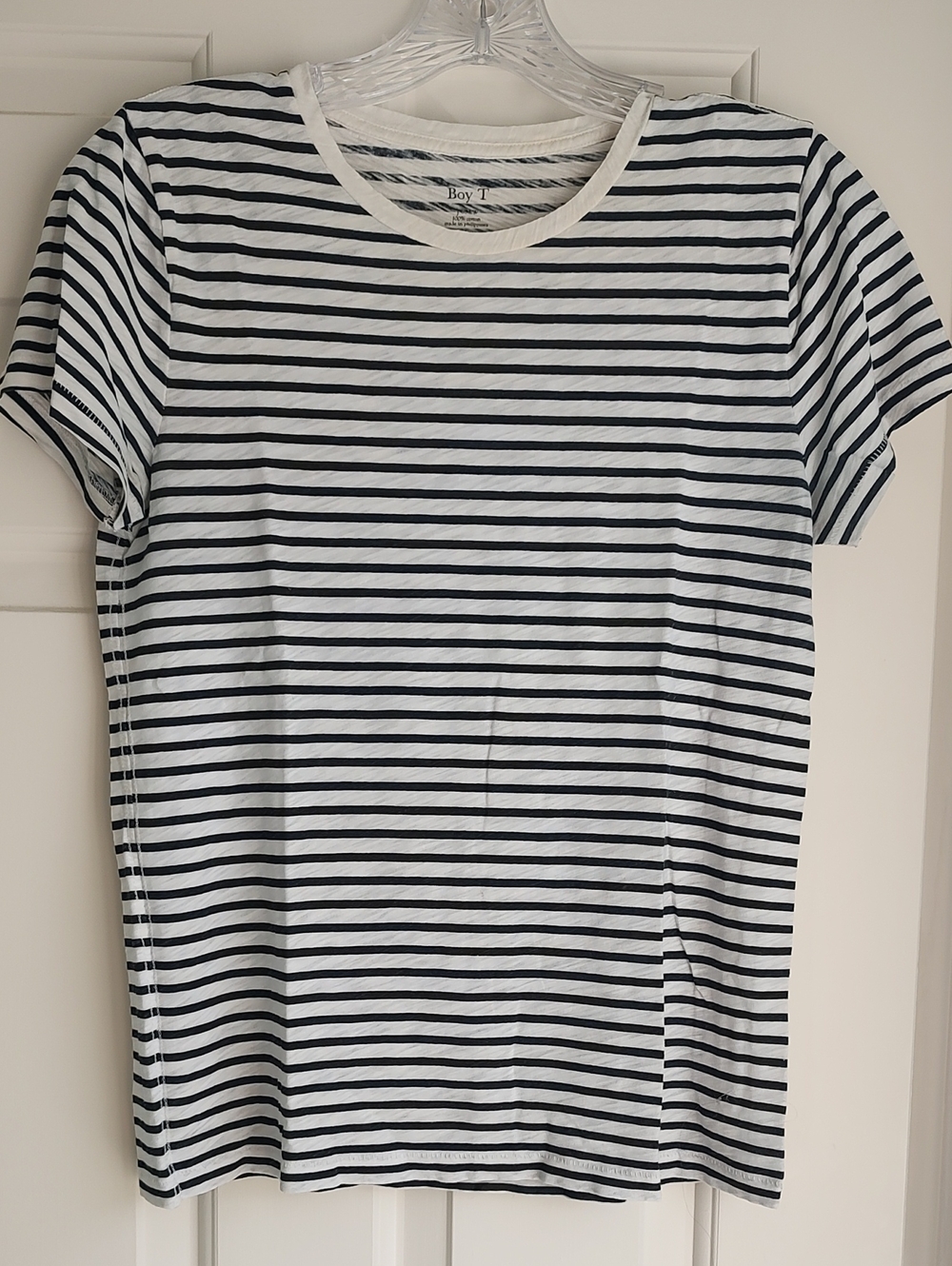 J. Crew White and Black Striped Crewneck Tee